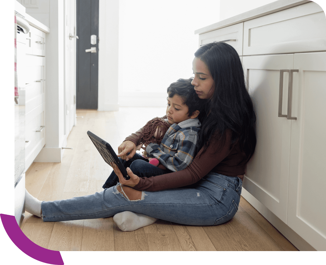 Woman and son reading